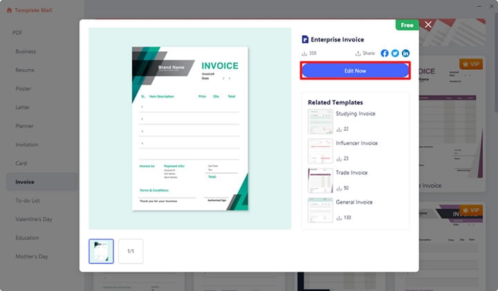 pdfelement sample invoice view