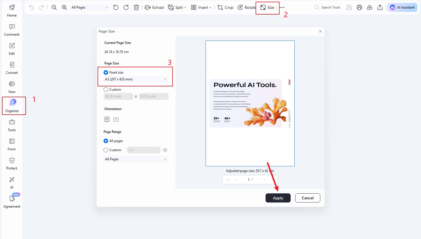 pdfelement organize tab