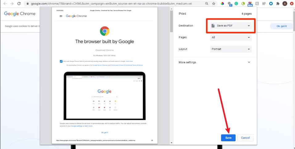 save webpage in browser as pdf