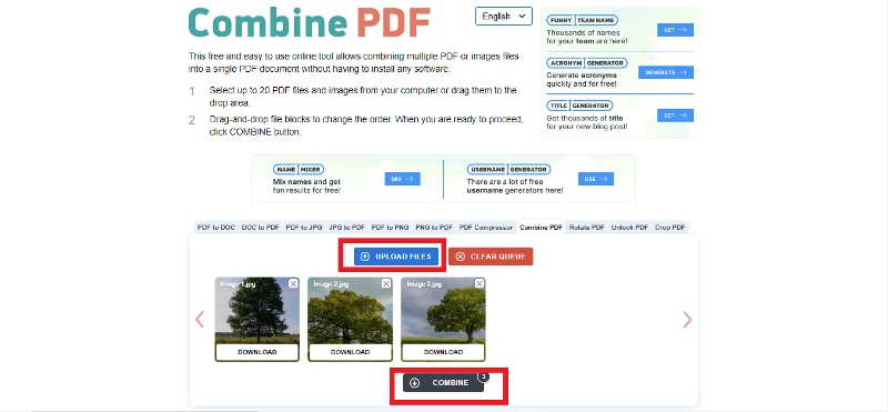 Ferramenta on-line Combine PDF