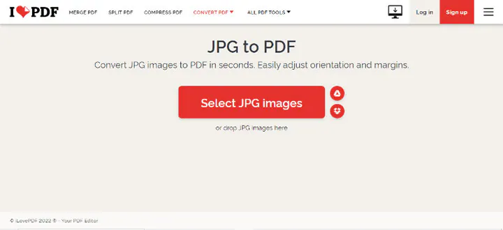 iLovePDF, объединение файлов JPG в PDF онлайн