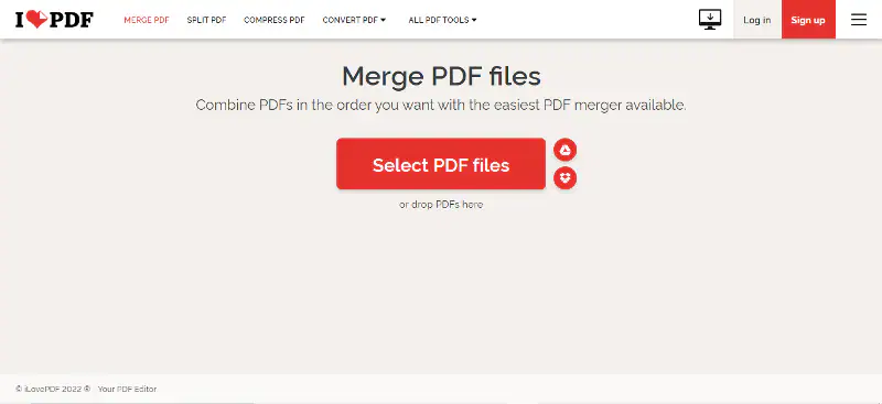 Herramienta de fusión de PDF iLovePDF