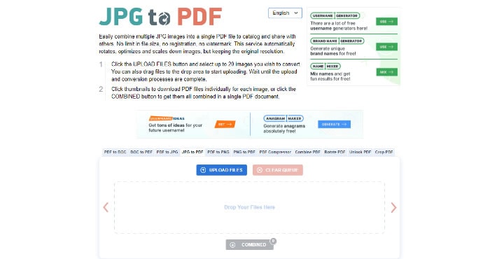 JPG2PDF, Convert JPG Images to PDF Documents Online