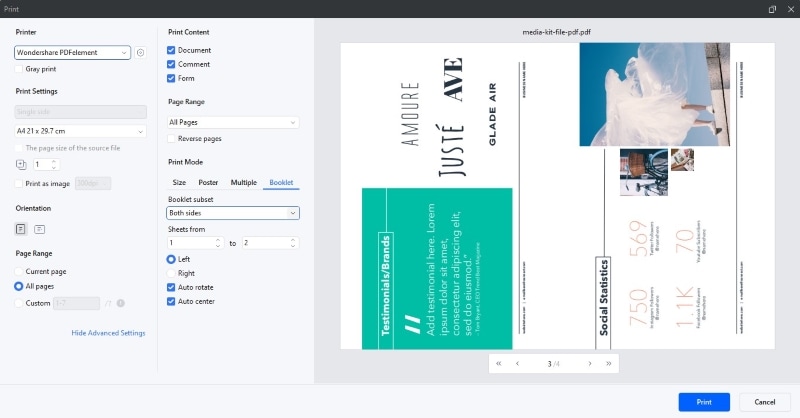 printing booklet feature of pdfelement