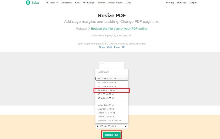 resize a3 pdf to a4 size online