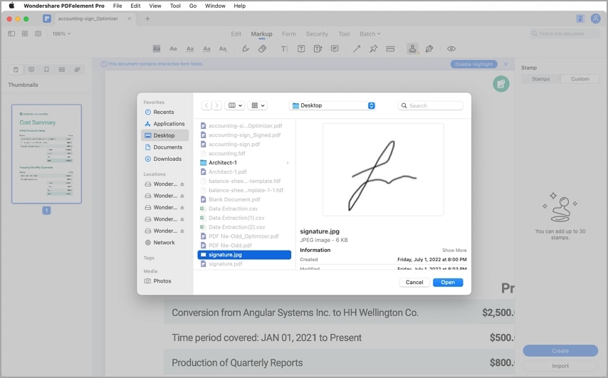 add signature stamp in pdf upload signature mac