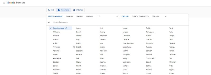 google translate détecte la langue