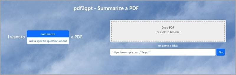 pdf2gpt pdf summarizer user interface