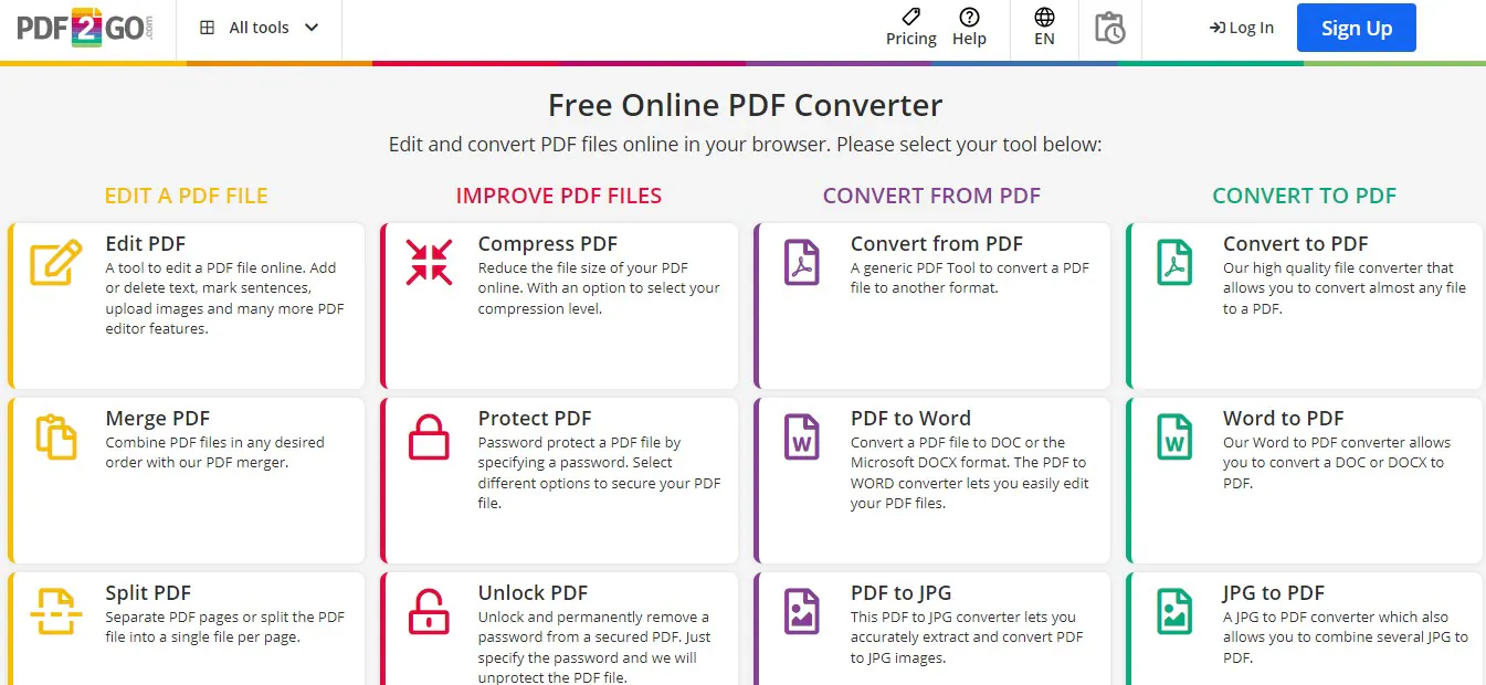 pdf2go main features