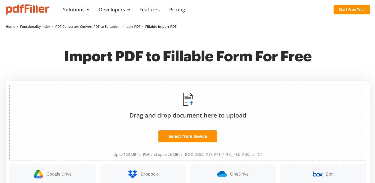 pdffiller interface