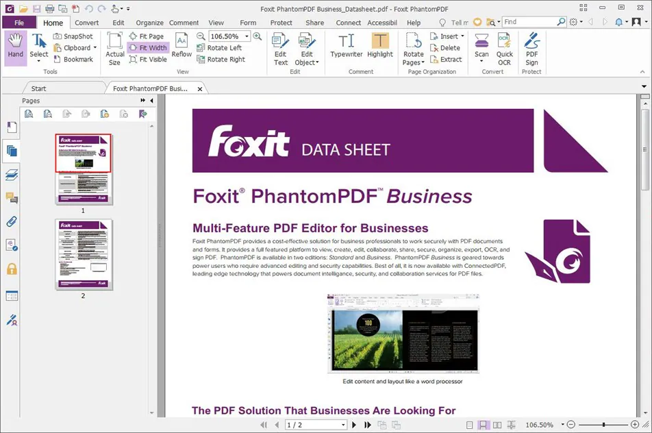 Foxit ist eine PDF-Software, die mit Adobe Acrobat in ihren Fähigkeiten konkurriert und nahtloses Anzeigen, Bearbeiten und Erstellen von PDF-Dateien bietet. 