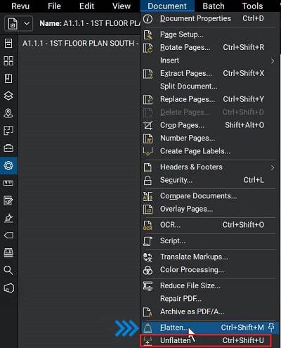 unflatten in bluebeam