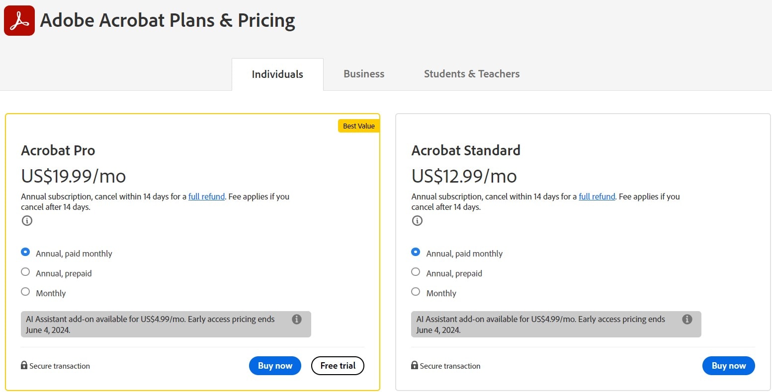 pdfelement vs adobe acrobat preise