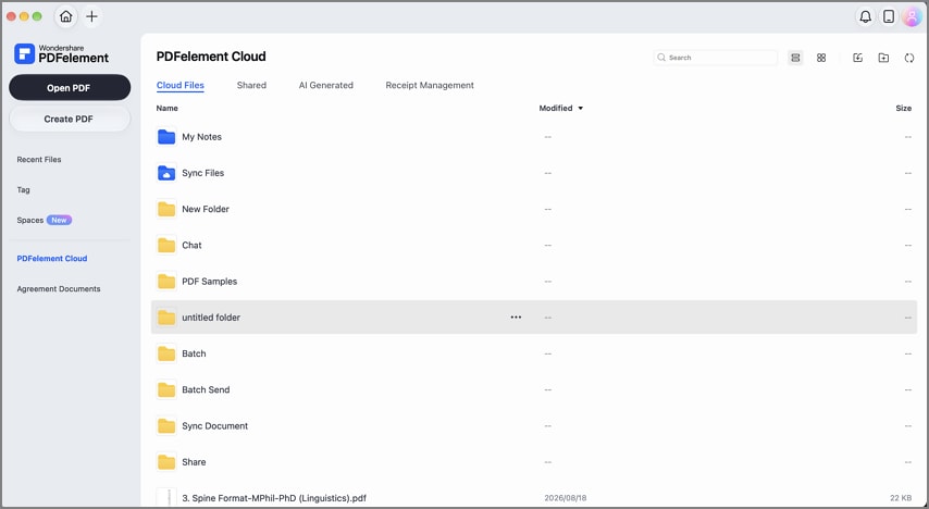 Save PDF files to PDFelement Cloud