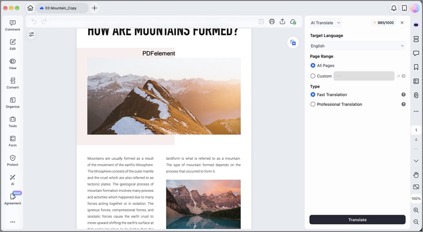 Translate the PDF in PDFelement