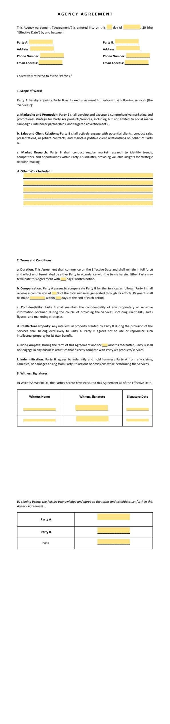 Modèle de Contrat d'Agence