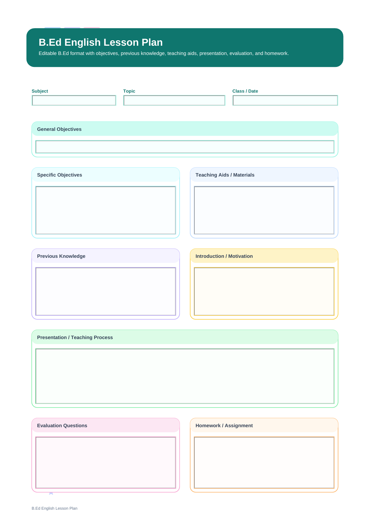 b ed english lesson plan