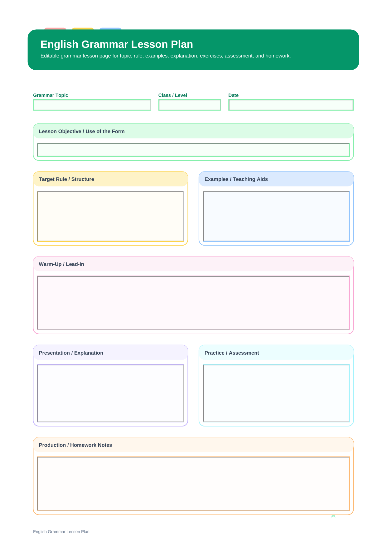 english grammar lesson plan