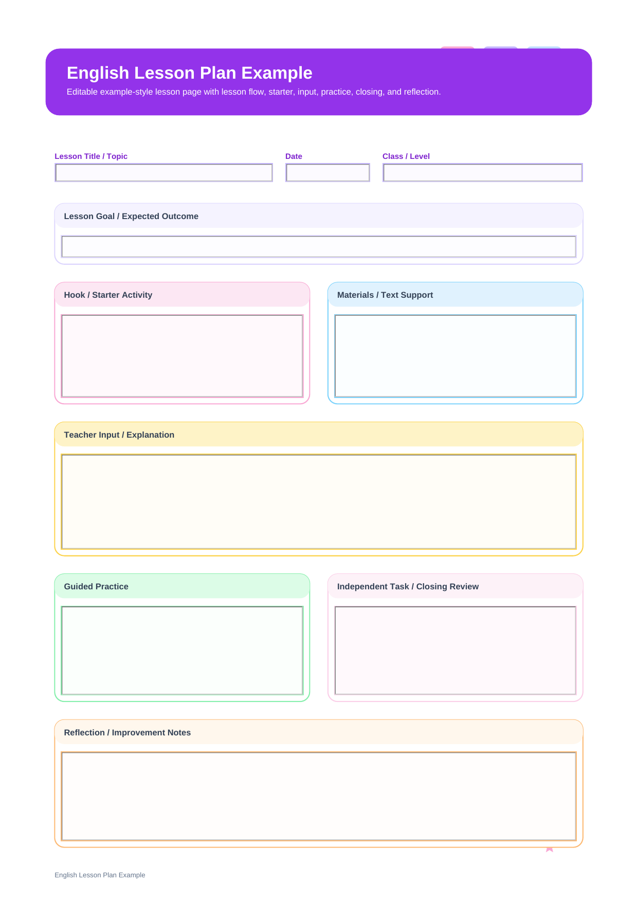 english lesson plan example