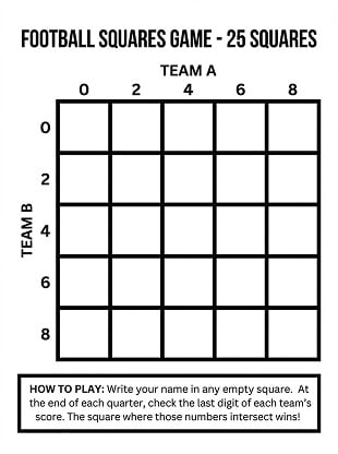 25-square football squares template blank 1