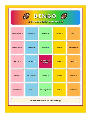 free printable super bowl bingo cards fun PDF