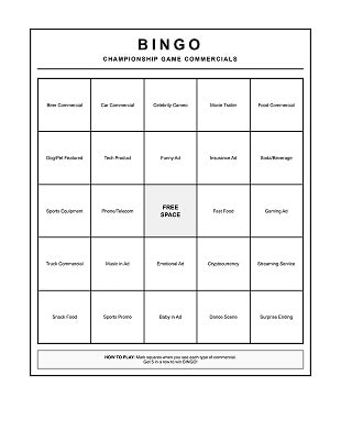 free printable super bowl commercial bingo cards classic PDF