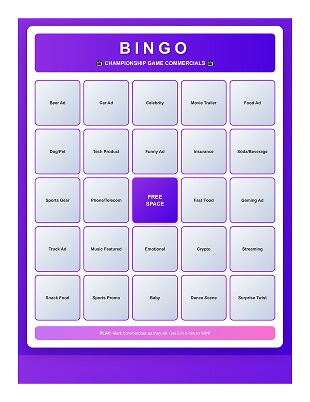 free printable super bowl commercial bingo cards modern PDF