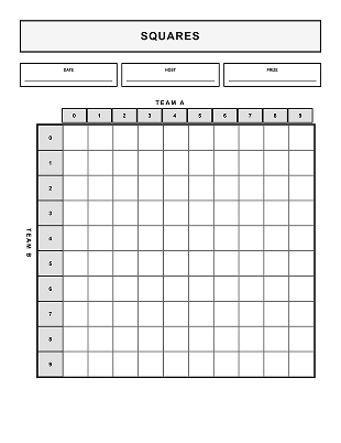 100 square Super Bowl squares board with numbers (version 3)