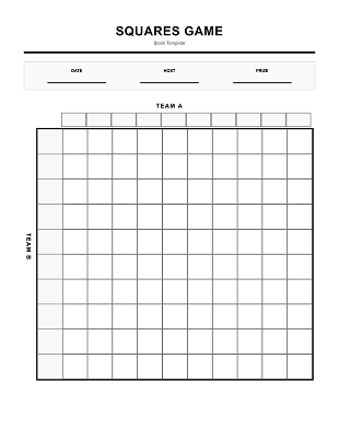 blank 100 square Super Bowl squares board