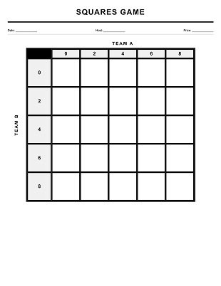 25 square Super Bowl squares board with numbers (version 1)