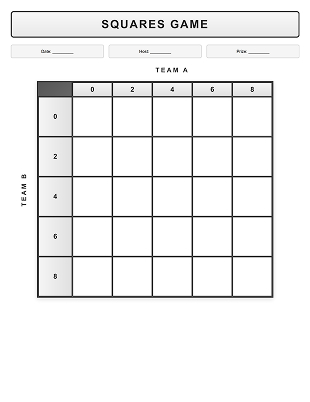 25 square Super Bowl squares board with numbers (version 2)