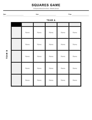 blank 25 square Super Bowl squares board