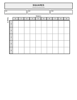 50 square Super Bowl squares board with numbers (version 2)