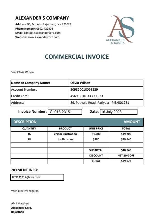 Commerical invoice PDF template