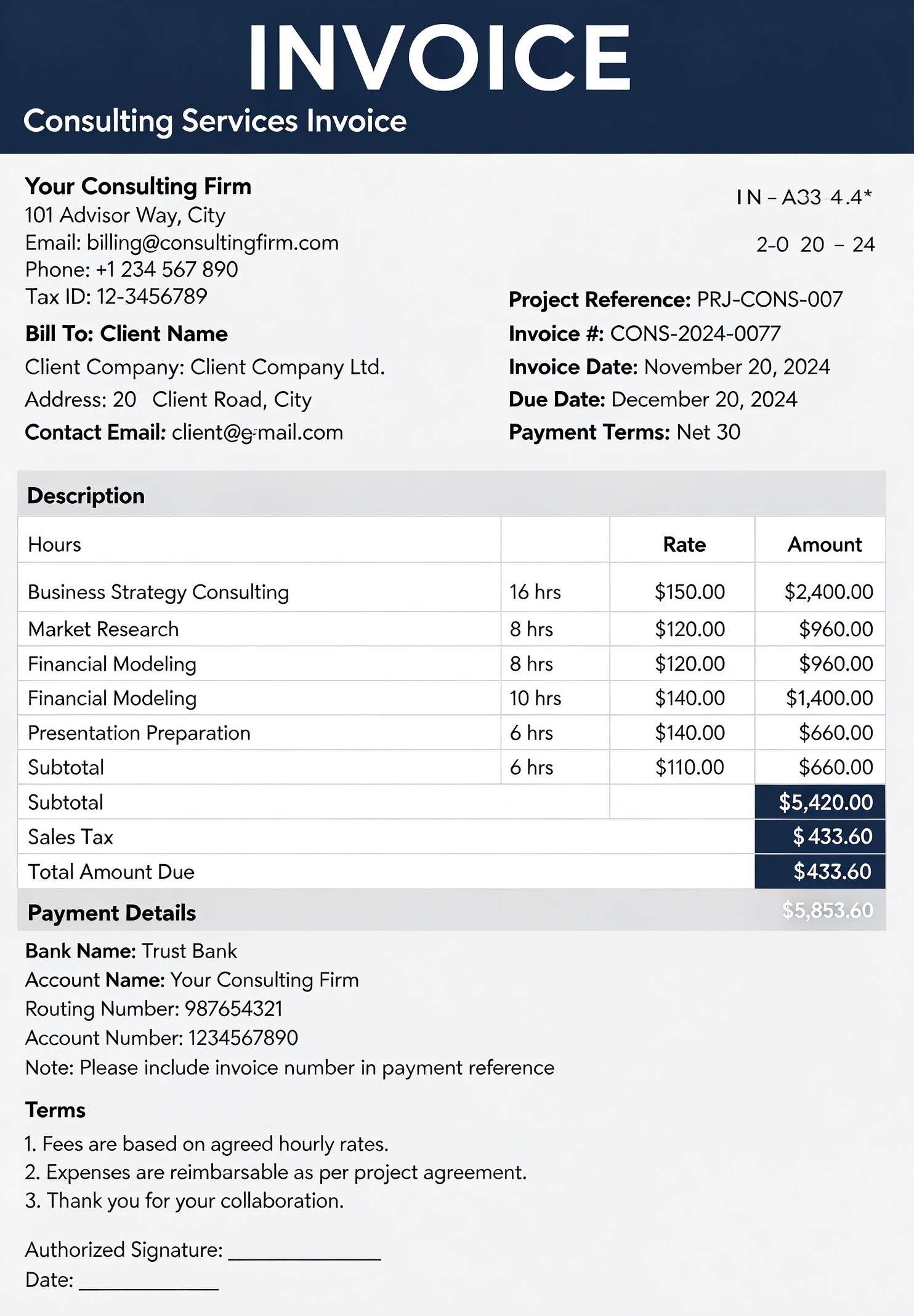 consulting service invoice PDF template