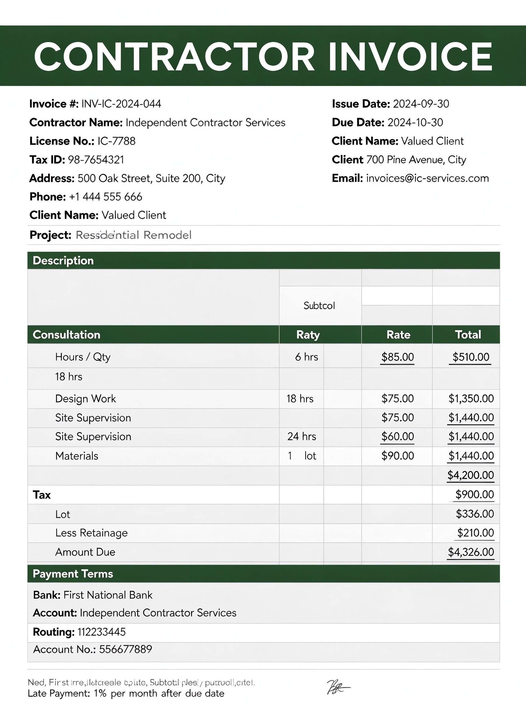 contractor invoice PDF template