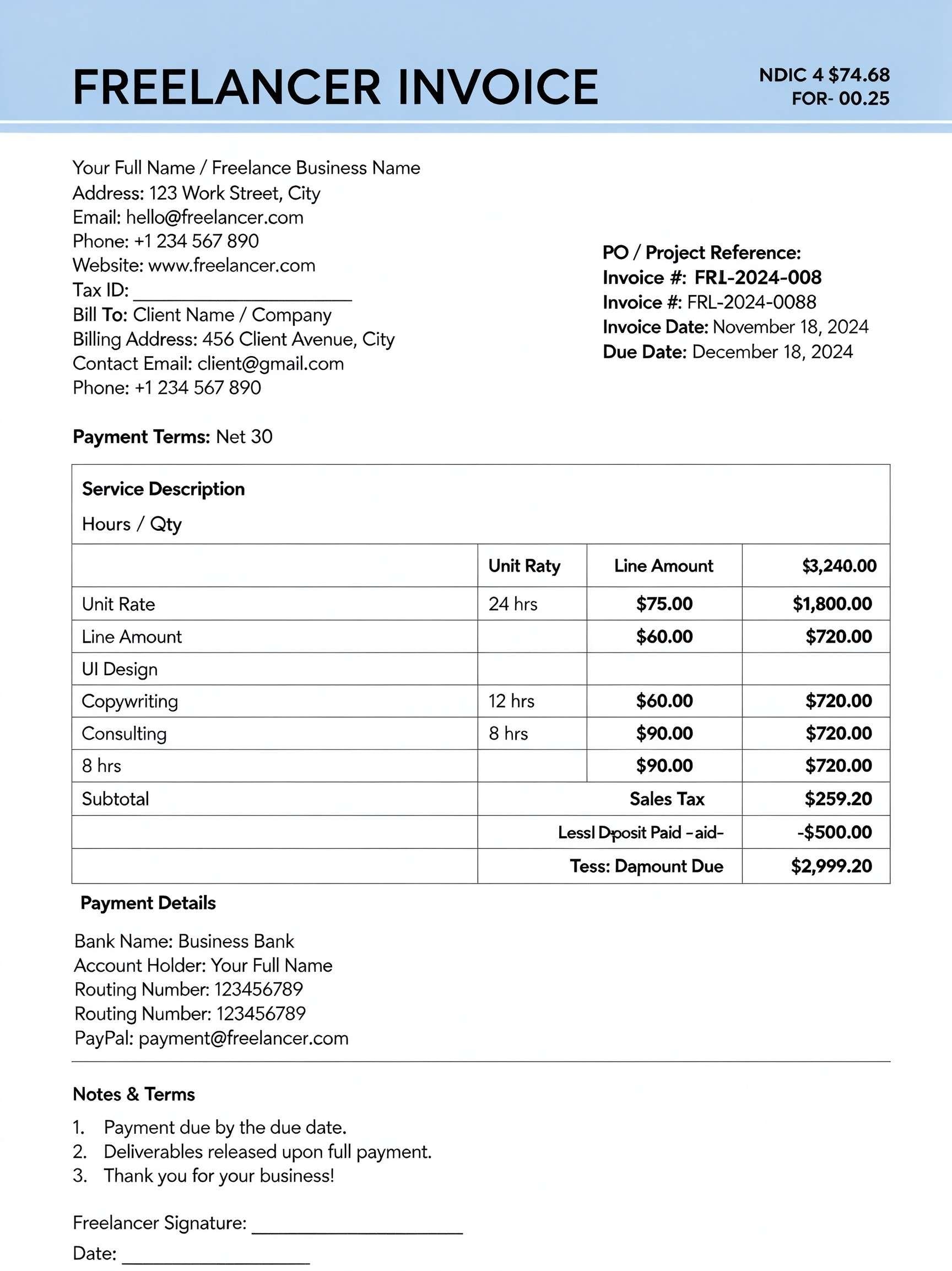  freelancer invoive template