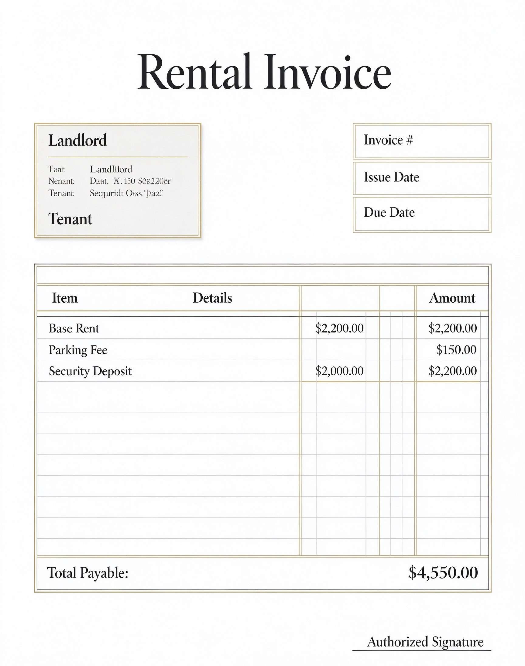 Customize a printable Rental Invoice Template PDF