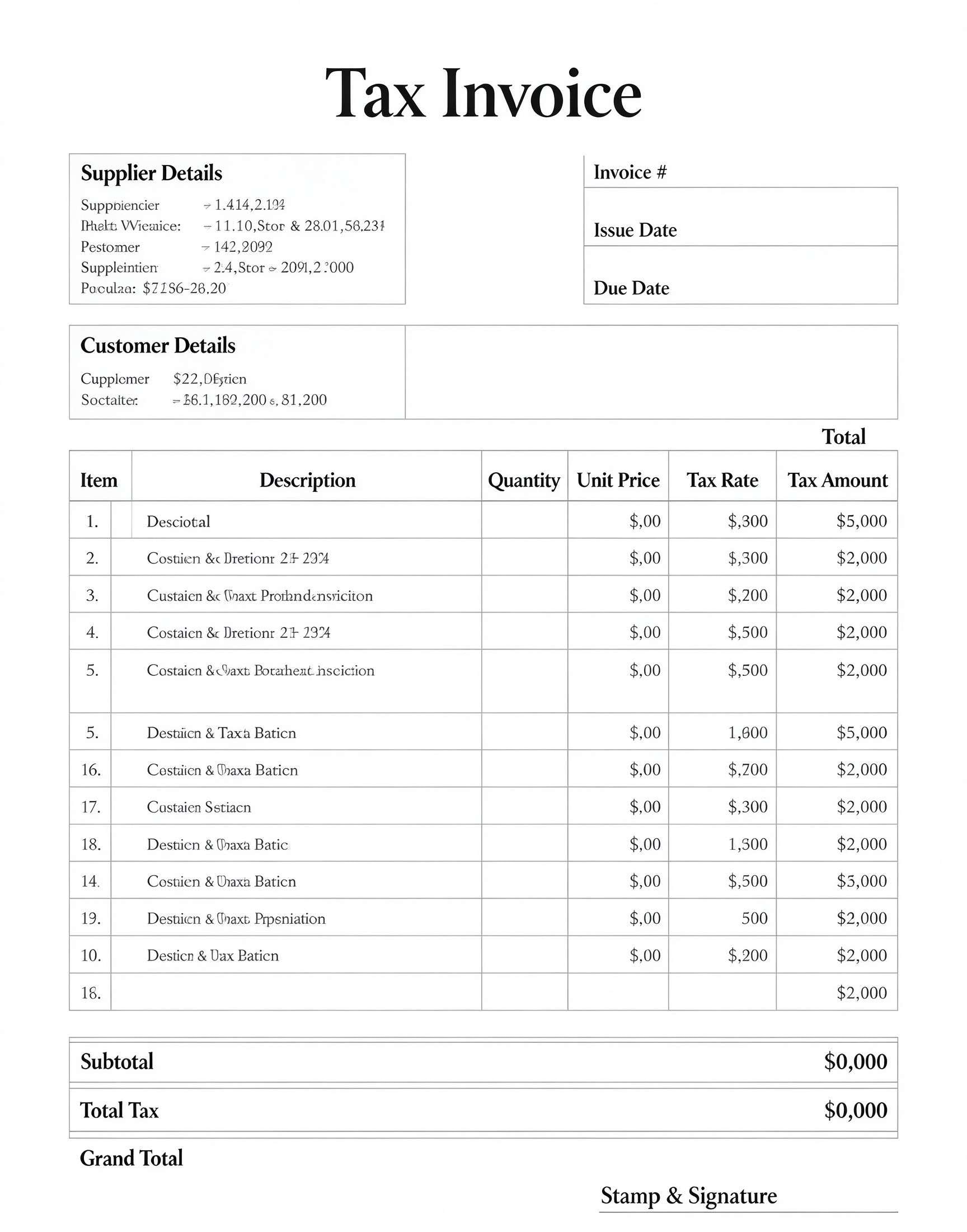 Customize a printable Tax Invoice Template PDF