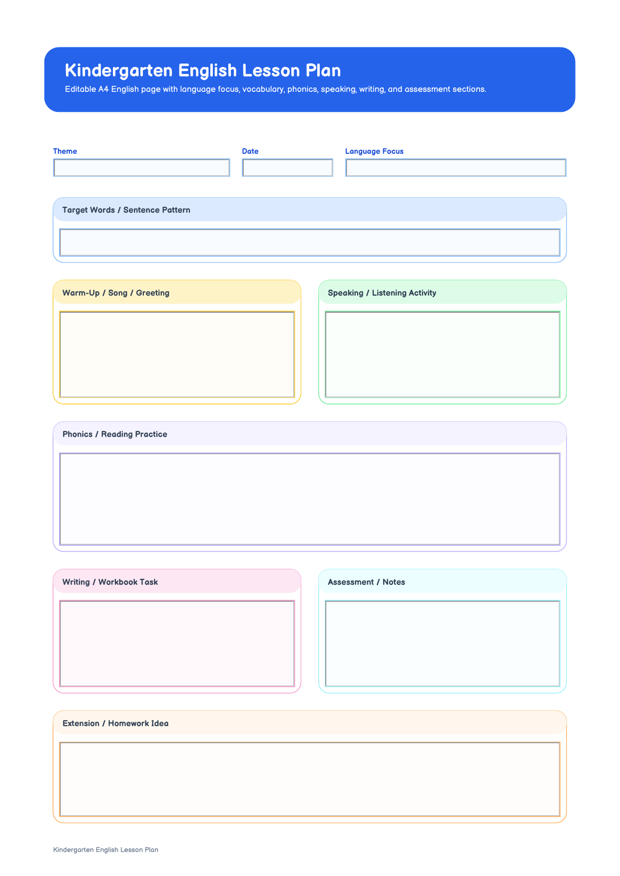 kindergarten english lesson plan