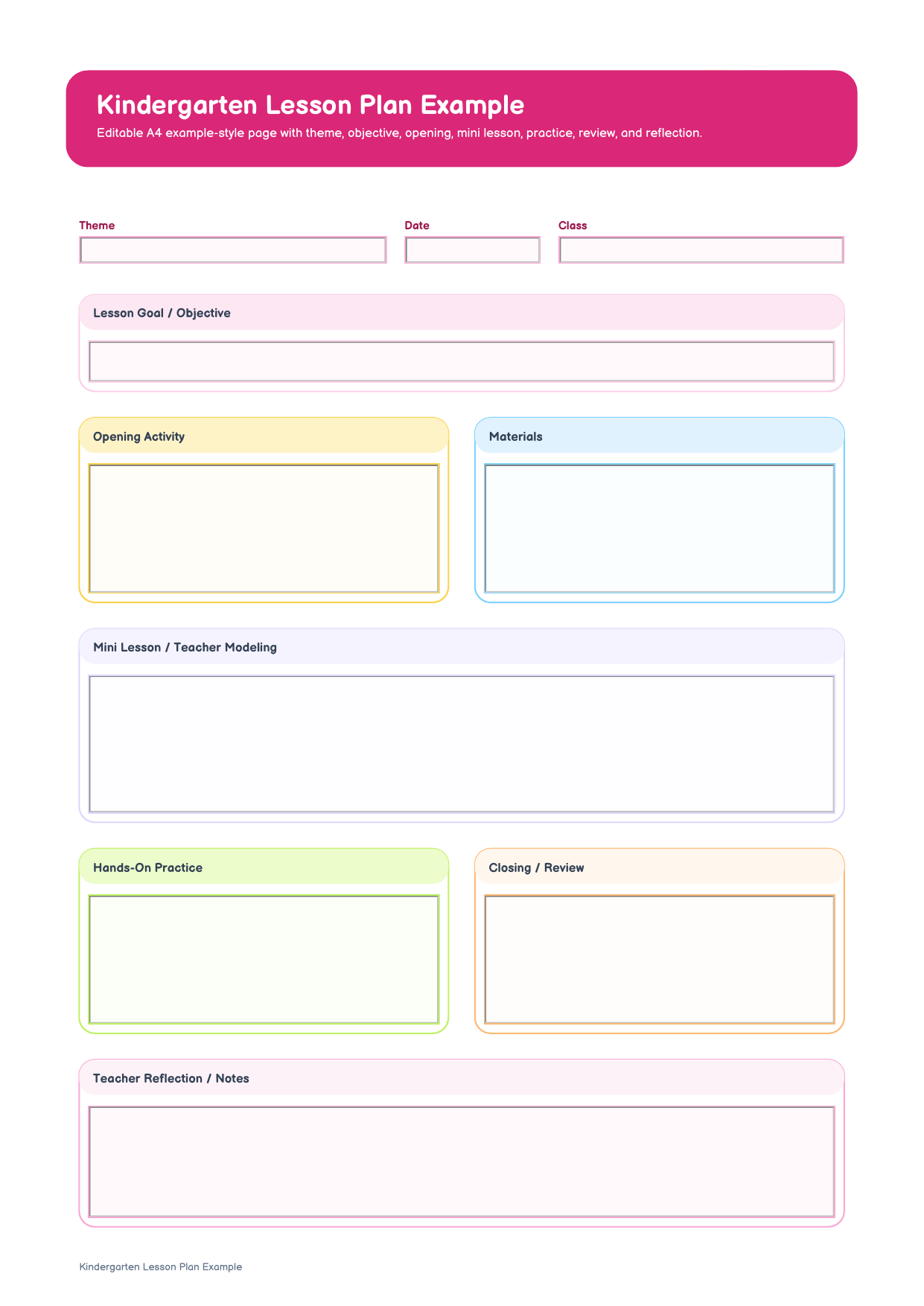 kindergarten lesson plan example