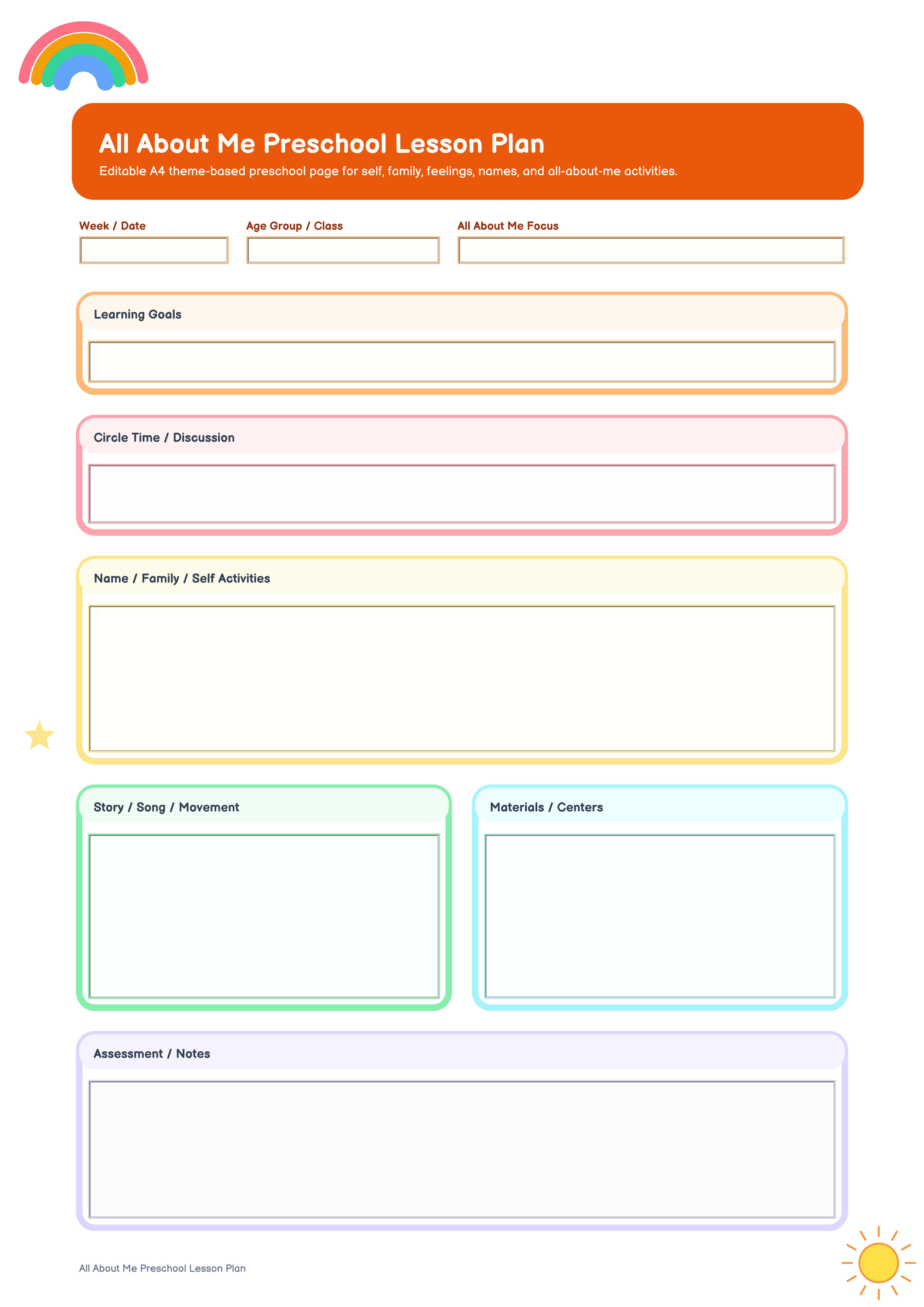 all about me preschool lesson plan