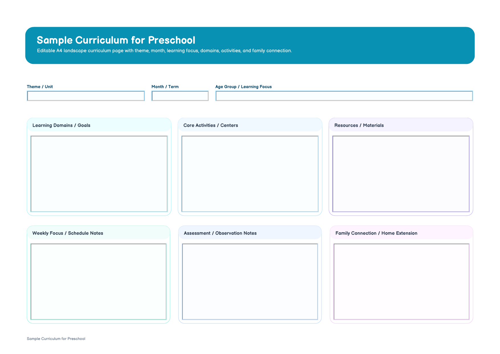 sample curriculum for preschool