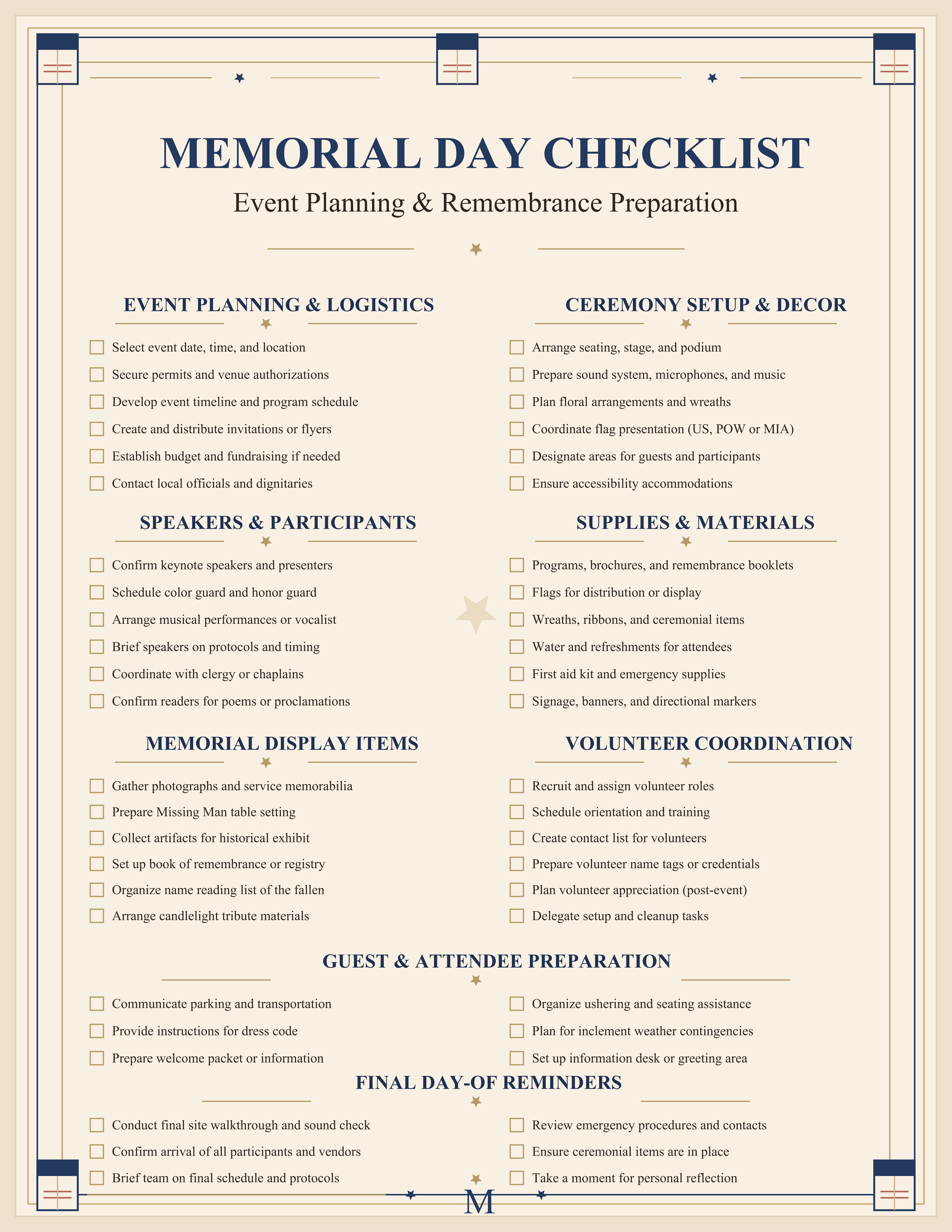 memorial day checklist