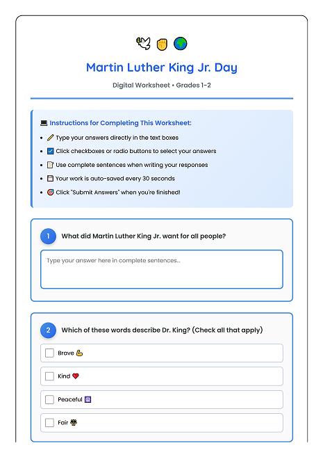 digital classroom mlk worksheet grades 1-2