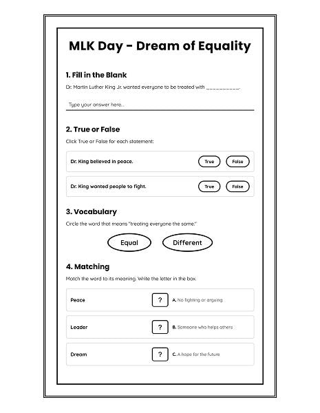mlk day activity worksheet grades 1-2