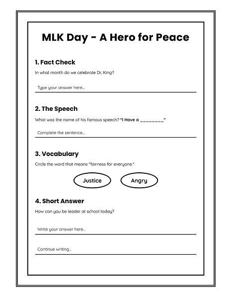 mlk day activity worksheet grades 3-5