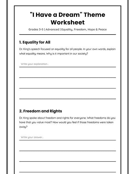 i have a dream worksheet grades 3-5