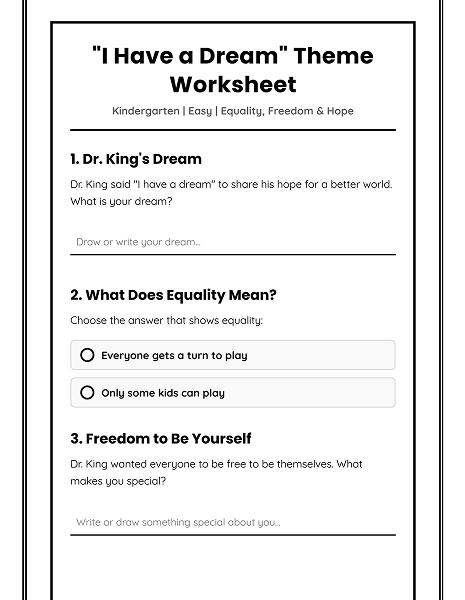i have a dream worksheet kindergarten