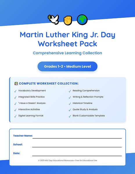 mlk worksheet pack cover grades 1-2